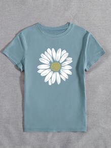 INAWLY Camiseta de manga corta con estampado floral, blusa casual y encantadora con cuello redondo y estampado de flores para mujeres, camisetas gráficas para mujeres