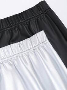 SHEIN Unity 2 Teile Set: Ärmellose Bandeau-Top in Einfarbigem Kunstleder & Elastischer Taillenbund Enganliegende Passform Rock - Verschiedenfarbig - Übersicht 4