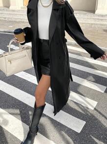 SHEIN Frenchy Chaqueta larga informal con cinturón para mujer, apta para otoño e invierno