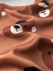 Cozy Pixies Baby Boy Cartoon Christmas Bear Print Crew Neck Long Sleeve Raglan Sweatshirt - Brown - View 5