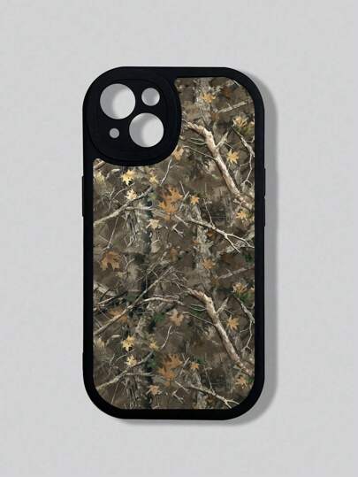 Fairycore 1pc Fall Retro Dried Leaf & Branch Pattern Black Phone Case Compatible With Iphone 11 12 13 14 15 Pro Max