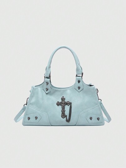 Grunge Punk Neue Punk Rock Chic Damen Schulterbeutel, Dunkel Retro Nieten Handtasche