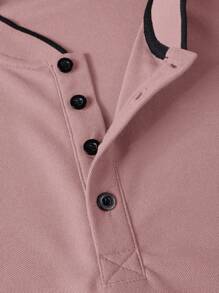 Manfinity Homme Men's Contrast Trim Button Casual Short Sleeve Polo Shirt, 2000s Style - Pink - View 5