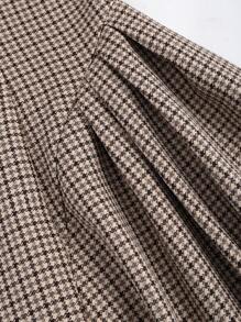 Sweetra 秋冬复古千鸟格撞色系带蝴蝶结腰修身吊带溜冰裙，加大码连衣裙，A 字长裙女装 - 棕色 - 查看 3