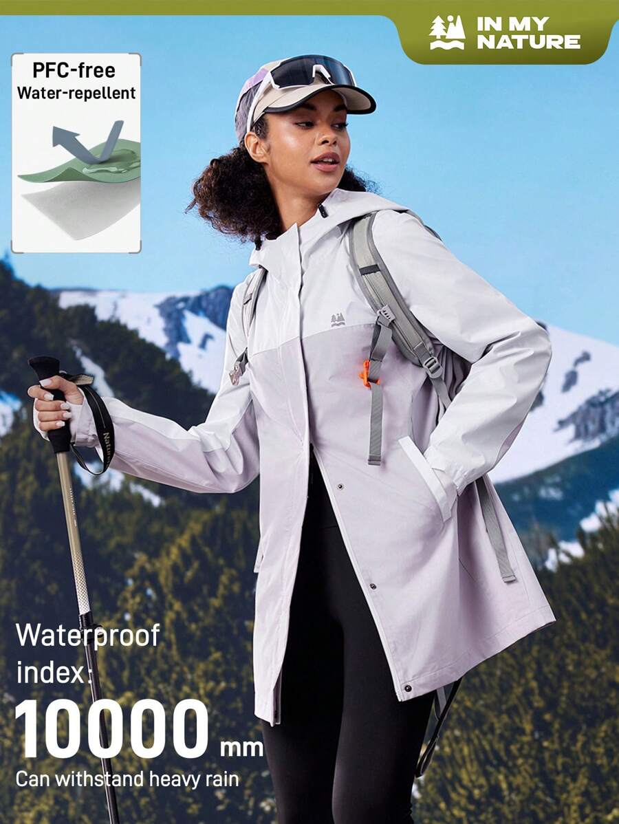 In My Nature 女士户外无氟防水连帽雨衣，适合露营、远足和城市通勤