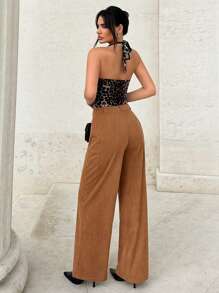 SHEIN Tall 女式休闲纯色直筒灯芯绒裤 - 棕色 - 查看 2