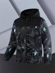 Manfinity Homme Men's Casual Printed Patchwork Hooded Jacket - Multicolor - View 1