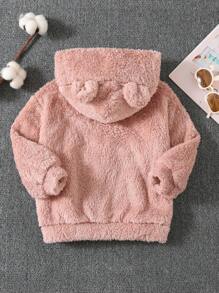 SHEIN Young Girl Reversible Sherpa Hoodie Sweatshirt,In Fall/Winter - Pink - View 2