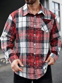 Manfinity Homme Übergröße Herren Casual Daily Vintage Plaid Knopf Pocket Shirt, Herbst - Bordeaux - Übersicht 4