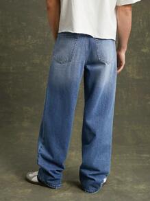 Men Premium 91% Cotton Denim Ripped Straight Leg Jeans