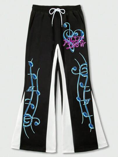 Street Life Pantalones casuales con cordón y estampado de color en contraste para hombres