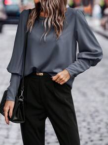 SHEIN Clasi Women's Leg Of Mutton Sleeve Shirt - Blue - View 2