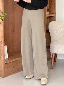 DAZY 1pc Women Solid Color Wide Leg Knitted Pants, Suitable For Autumn/Winter - Apricot - View 5