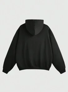 Manfinity VCAY Plus Size Men Loose Letter Print Hooded Long Sleeve Sweatshirt