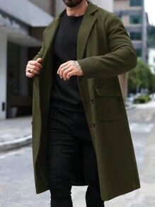 Manfinity Mode Cappotto invernale casual da uomo a doppio petto, a tinta unita, per l autunno / inverno