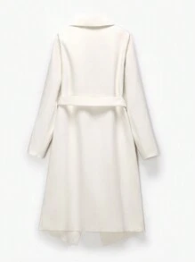 Muchica 女士纯色系带长袖简约大衣 - 杏色 - 查看 9