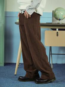 DAZY Pantalon homme casual de couleur unie, style minimaliste, polyvalent pour le port quotidien en automne - Tabac - Voir 5