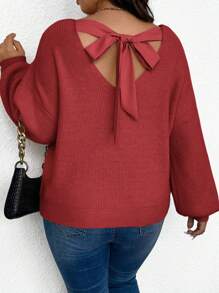 SHEIN Frenchy 大码简约系带套头衫，适合冬季休闲外出 - 紅色 - 查看 1