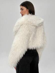 Aloruh Women Winter Coats,Fluffy Coats,White Fur Coats,Commuter Coats,Warm Jacket,Elegant Business Commuting Daily Casual Street Warm Jacket Fashion Solid Color Long Sleeve Fluffy Casual Jacket - Beige - View 2