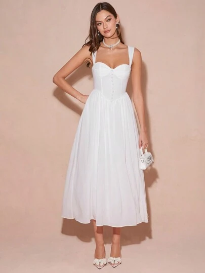 Enchnt Spring/Winter Romantic Women's White Sweetheart Elegant Sleeveless Princess Dress, Sweet&Elegant Outfit For Valentine's Day&Christmas Party&New Years&Birthday&Holiday &Sweet Date Night&Cocktail And Prom, Dress