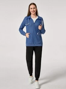 TaskEZ Chaqueta casual de uniforme de atención médica con cremallera frontal, cuello alto y manga larga de un solo color