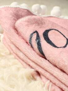 SHEIN Newborn Baby Number Print Contrast Pompom Trim Round Neck Photography Outfit - Pink - View 7