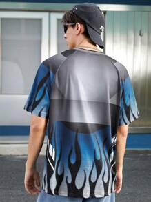 Manfinity Sport Corelite 男友风男士全身印花圆领短袖运动T恤，夏季 - 彩色 - 查看 7