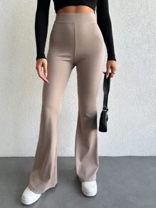 EURMUSE High Waist Flare Leg Pants - Beige - View 1