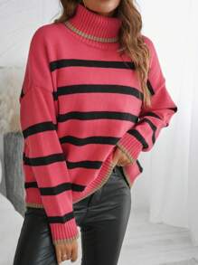 Chiquease New Loose Knit Jumper Sweater, Casual & Comfortable European And American Style, Stripe Pattern, Soft Fabric, Suitable For Autumn/Winter Knit Pullover Fall Outfit