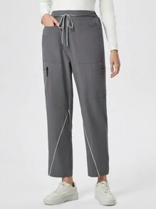 TaskEZ 女式系腰口袋制服手术裤 - 灰色 - 查看 6