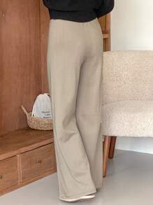 DAZY 1pc Women Solid Color Wide Leg Knitted Pants, Suitable For Autumn/Winter - Apricot - View 2