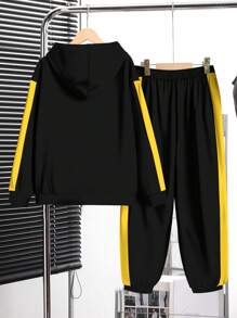 SHEIN 2pcs Set: Los Angeles, Kung Fu Yellow, Tween Boy Casual Simple Letter Graphic Hoodie & Long Sleeve Pullover Sweatshirt, Suitable For Autumn/Winter