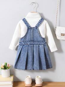 SHEIN Jupe salopette plissée en denim ample bleu bébé et bébé fille