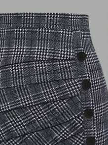 EARO 大码女式休闲复古法式百褶裙，高腰弹力腰修身格子裙，优雅宽松OL通勤裙，适合春秋季穿着，黑色 - 黑色 - 查看 4