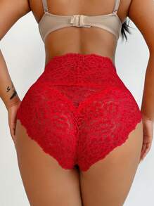 High Waist Lace Shaping Panties Lingerie - Red - View 3