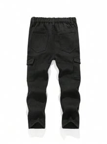 SHEIN Young Boy Street Cool Cargo Pocket Black Denim Tapered Jeans For Fall/Winter Clothes - Black - View 2