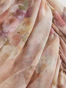 SHEIN MOD 大码女式复古蕾丝边、蝴蝶结后领带、褶饰细节修身缎面中长杏色连衣裙、性感连衣裙、舞会礼服、伴娘礼服、返校节礼服、半正式礼服 - 彩色 - 查看 4