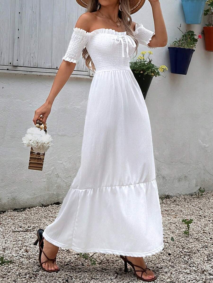 EURMUSE White - Off The Shoulder Maxi Dress - White - View 1
