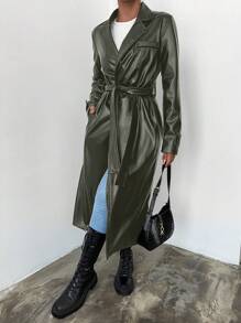 EURMUSE Lapel Neck Belted Trench Coat