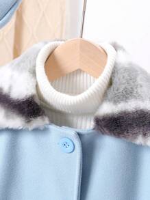 Tween Girl Casual Fluffy Patchwork Single Breasted Knitted Jacket With Hat & Bag - Blue - View 5