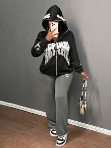 Slaydiva Pantalones de chándal informales con estampado de cruz y cordón en la cintura, para otoño
