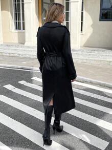 SHEIN Frenchy Chaqueta larga informal con cinturón para mujer, apta para otoño e invierno