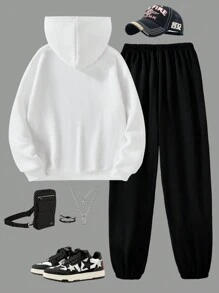 2pcs/Set Teenage Girls Casual Fashion Vacation/Commute Hooded Sweatshirt And Sweatpants Suit