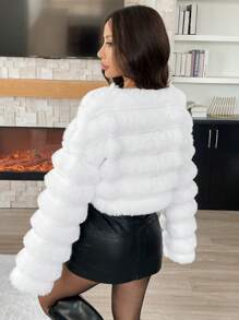 SHEIN EZwear 1 Stück Damen flauschige einfarbige weiße Jacke für Herbst/Winter - Weiss - Übersicht 2