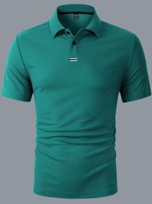 Manfinity Homme Men's Casual Versatile Striped Ribbon Detail Short Sleeve Polo Shirt - Green - View 7