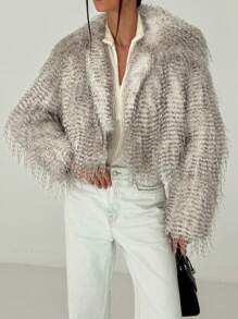 Aloruh New Fluffy Fur Collar Long Sleeve Warm Fluffy Jacket, Versatile For Autumn/Winter