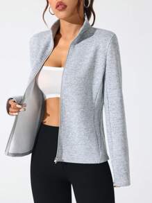 Easithlete 休闲舒适纯色立领运动夹克 - 淺灰色 - 查看 6