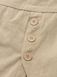 SHEIN VCAY Casual Solid Color Woven High Waisted Skort For Women - Khaki - View 3