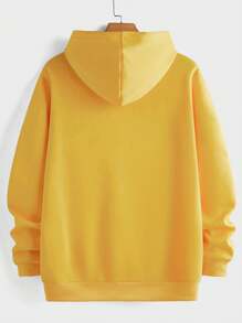 Manfinity Homme Men's Slogan & Heart Print Hoodie, Autumn/Winter - Yellow - View 2