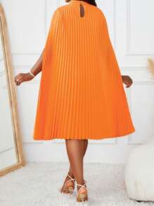 SHEIN Lady Vestido largo de manga larga elegante naranja de estilo griego de diosa con cuello alto y tejido para primavera, verano, otoño e invierno, talla grande, vestido formal de color amarillo y dorado para vacaciones - Naranja - Ver 2